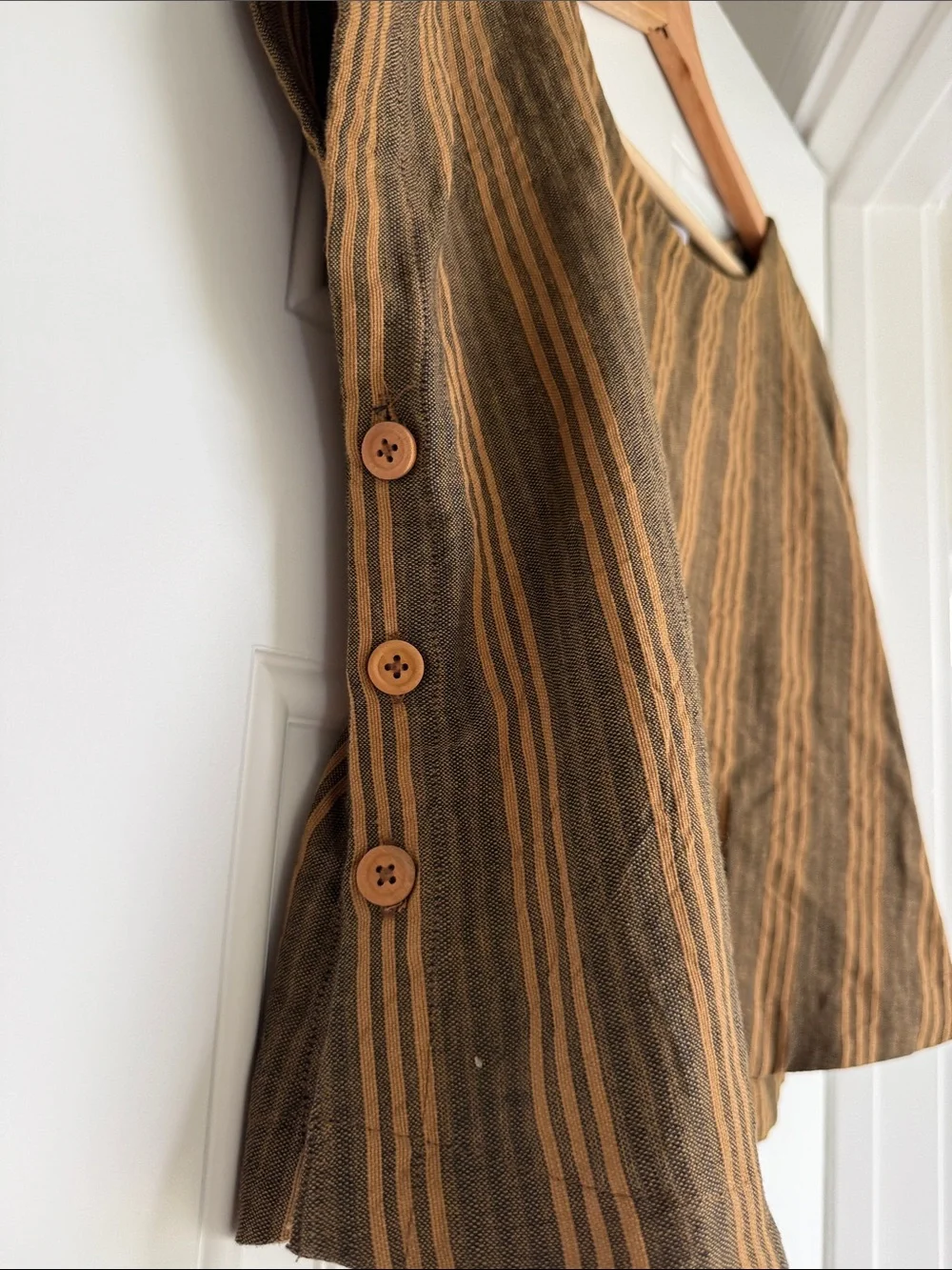 Liz Alig Striped Two-Piece Wide-Leg Set in Brown and Mustard - Picture 6 of 13